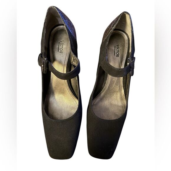 Victor Alfaro Preston Black Mary Jane High Heel Elegant Pump Square Toe Size 8 - Picture 1 of 7